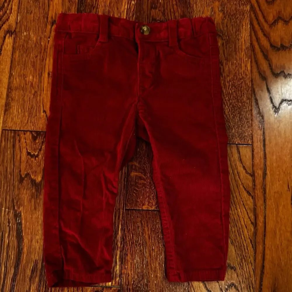 Edgehill‎ Corduroy Pants Baby 12 Months Unisex Boy Girl 2 Pair 1 Green 1 Red
